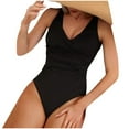 thumbnail image 1 of WREESH Womens One Piece Swimsuits Fashion Solid Color Antistripe Slim High Waist Bikini Swimsuit Sleeveless Bathing Suits Black, 1 of 7