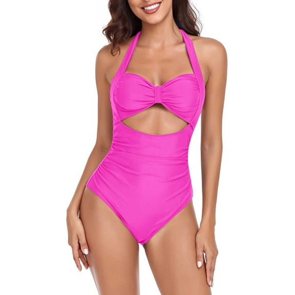 WREESH Womens One Piece Swimsuits Fashion Solid Color Comfortable Loose Swimsuit Top Blouse Casual Attractive Sleeveless Bathing Suits Hot Pink