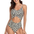 thumbnail image 1 of WREESH Womens One Piece Swimsuits Fashionable and Leopard Print Open Belly Swimsuit Sleeveless Bathing Suits Black, 1 of 7