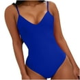 thumbnail image 1 of WREESH Womens One Piece Swimsuits New Suspender Backless Lanyard Large Solid Color Swimsuit Sleeveless Bathing Suits Blue, 1 of 6
