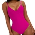 thumbnail image 1 of WREESH Womens One Piece Swimsuits New Suspender Backless Lanyard Large Solid Color Swimsuit Sleeveless Bathing Suits Hot Pink, 1 of 6