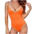 thumbnail image 1 of WREESH Womens One Piece Swimsuits Plus Size Zipper Sports Swimwear Conservative Solid Color Sunscreen Swimwear Diving Suit Surfing Suit Sleeveless Bathing Suits Orange, 1 of 6