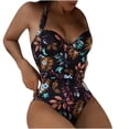 thumbnail image 1 of WREESH Womens One Piece Swimsuits Print Swimwear High Waist Swimwear Sleeveless Bathing Suits Brown, 1 of 4