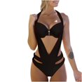 thumbnail image 1 of WREESH Womens One Piece Swimsuits Siamese V-Neck Solid Swimwear Halter Neck Swimsuit Sleeveless Bathing Suits Black, 1 of 9