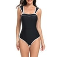 thumbnail image 1 of WREESH Womens One Piece Swimsuits Solid Color Swimsuit Conservative Swimsuit Sleeveless Bathing Suits Black, 1 of 4