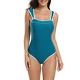 thumbnail image 1 of WREESH Womens One Piece Swimsuits Solid Color Swimsuit Conservative Swimsuit Sleeveless Bathing Suits Blue, 1 of 4