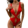 thumbnail image 1 of WREESH Womens One Piece Swimsuits Solid Color Swimwear Slim Swimsuit Bikini Straped Swimsuits Sleeveless Bathing Suits Red, 1 of 7