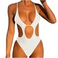 thumbnail image 1 of WREESH Womens One Piece Swimsuits Solid Color Swimwear Slim Swimsuit Bikini Straped Swimsuits Sleeveless Bathing Suits White, 1 of 8