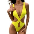 thumbnail image 1 of WREESH Womens One Piece Swimsuits Solid Color Swimwear Slim Swimsuit Bikini Straped Swimsuits Sleeveless Bathing Suits Yellow, 1 of 9