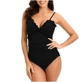 thumbnail image 1 of WREESH Womens One Piece Swimsuits Solid with Chest Pad Without Underwire Bikini Deep V Swimsuit Sleeveless Bathing Suits Black, 1 of 8