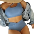 thumbnail image 1 of WREESH Womens One Shoulder Bathing Suits High Waisted Bikini Fashionista Lady Containing Chest Pad Bikini Set Two Piece Swimsuit Navy, 1 of 8
