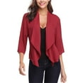 thumbnail image 1 of WREESH Womens Open Front Lightweight Cardigan Solid 3/4 Sleeve Cropped Cardigans Casual Thin Chiffon Blazer Red, 1 of 8