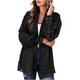 thumbnail image 1 of WREESH Womens Open Front Lightweight Cardigan Solid Fashion Pom Pom Chiffon Blouse Long Sleeves Thin Cardigan Coat Tops Black, 1 of 7