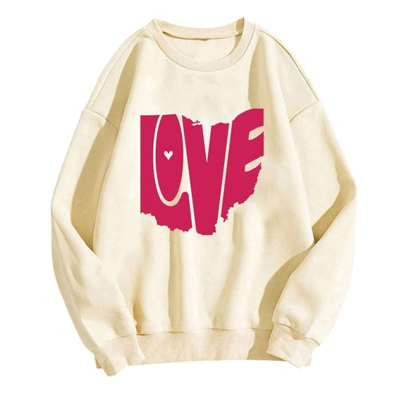 WREESH Womens Oversize Sweatshirt Casual Crewneck Pullover Love Letter Graphic Loose Spring Tops Valentine Gifts Beige