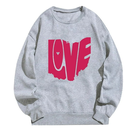 WREESH Womens Oversize Sweatshirt Casual Crewneck Pullover Love Letter Graphic Loose Spring Tops Valentine Gifts Gray