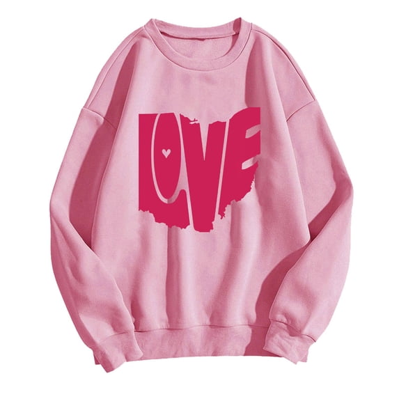 WREESH Womens Oversize Sweatshirt Casual Crewneck Pullover Love Letter Graphic Loose Spring Tops Valentine Gifts Pink
