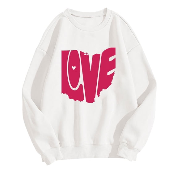 WREESH Womens Oversize Sweatshirt Casual Crewneck Pullover Love Letter Graphic Loose Spring Tops Valentine Gifts White