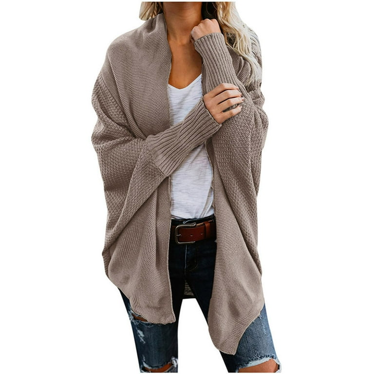 Wreesh Womens Oversized Cardigan Chunky Cable Knit Kimono Cardigan Sweater Dolman Long Sleeve Outerwear Coats Slouchy Wrap Open Front Sweaters Khaki