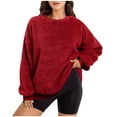 thumbnail image 1 of WREESH Womens Oversized Sweatshirts Solid Fuzzy Fleece Pullover Long Sleeve Crewneck Furry Blouses Winter Thicken Warm Coat Tops Red, 1 of 5