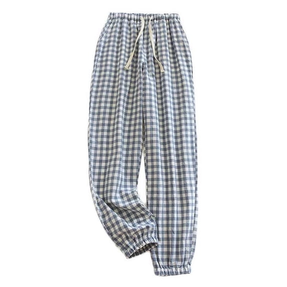 WREESH Womens Pajama Pants Cotton Linen Loose Casual Pants Lightweight Elastic Waist Pants Yoga Pants Home Pants Blue
