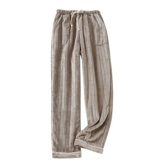 WREESH Womens Pajama Pants Solid Color Elastic Drawstring Flannel Pants with Thickened Home Clothes and Sleepwear Khaki