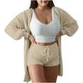 thumbnail image 1 of WREESH Womens Pajama Sets Casual Sports Double-Sided Velvet Hooded Long Sleeve Two Piece Pajama Jacket Shortshooded Jacket/Jacket Coat Pants Suit Set Beige, 1 of 7