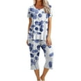 thumbnail image 1 of WREESH Womens Pajama Sets Printing Round Neck Short Sleeve Sleepshirt And Pants Two Piece Sets S Loungewear Pajamas With Pockets Blue, 1 of 8