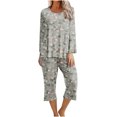 thumbnail image 1 of WREESH Womens Pajama Sets Printing Round Neck Short Sleeve Sleepshirt And Pants Two Piece Sets S Loungewear Pajamas With Pockets Green, 1 of 5