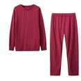 thumbnail image 1 of WREESH Womens Pajama Sets Round Neck Long Sleeve Pants Sports Set Wine, 1 of 9