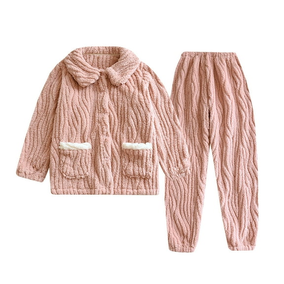 WREESH Womens Pajama Sets Soft And Comfortable Couples' Winter Large Thickened And Plushed Home Two Piece Sets Matching Pajamas For Couples Pink