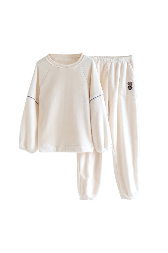 Womens Pajama Sets Soft And Comfortable Couples' Winter Large Thickened And Plushed Home Two Piece Sets Matching Pajamas For Couples White