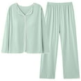 thumbnail image 1 of WREESH Womens Pajama Sets Solid Color Long Sleeved Shirt With Chest Pad Pants Home Clothing Pajamas Two Piece Sets Green, 1 of 4