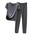 thumbnail image 1 of WREESH Womens Pajama Sets Summer Casual Two Piece Suit Pajamas Solid Color Marks Short Sleeved V-Neck Top/Shirt Set Oversized Home Clothing Oversized Pajamas Gray, 1 of 6