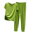 thumbnail image 1 of WREESH Womens Pajama Sets Summer Casual Two Piece Suit Pajamas Solid Color Marks Short Sleeved V-Neck Top/Shirt Set Oversized Home Clothing Oversized Pajamas Green, 1 of 6