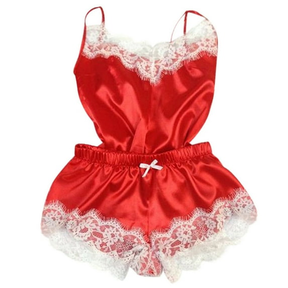 WREESH Womens Pajama Sets Two Piece Lingerie Nightdress Nightgown Sleepwear Underwear Set Red