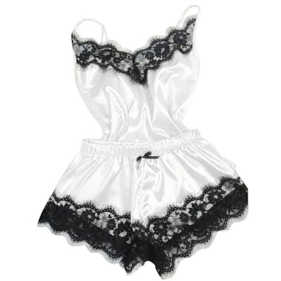 WREESH Womens Pajama Sets Two Piece Lingerie Nightdress Nightgown Sleepwear Underwear Set White