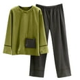 thumbnail image 1 of WREESH Womens Pajama Sets Warm Pocket Winter Plush Long Sleeved Pants Loose Round Neck Pajama Two Piece Sets Green, 1 of 6