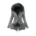 thumbnail image 1 of WREESH Womens Parka Winter Coat Fleece Lined Zipper Jacket Thickened Plush Collar Hooded Overcoat Mid Length Trench Coats Outdoor Warm Padded Coats Dark Gray, 1 of 2