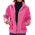 thumbnail image 1 of WREESH Womens Patchwork Heavy Jacket Solid Fuzzy Fleece Jackets Loose Long Sleeve Zip Up Jackets Thicken Warm Winter Coats Outerwear with Pockets Hot Pink, 1 of 9