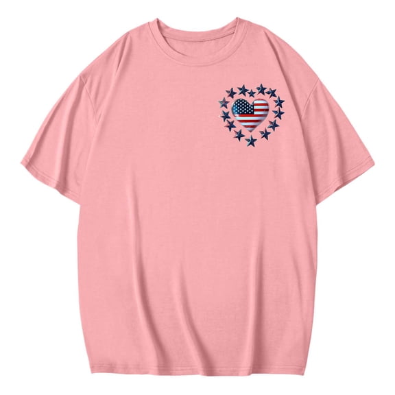 WREESH Womens Patriotic Shirts T-Shirts American Flag 4th of July Lightweight Summer Tee Oversized Casual