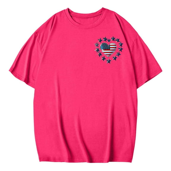 WREESH Womens Patriotic Shirts T-Shirts American Flag 4th of July Lightweight Summer Tee Oversized Casual