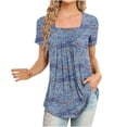 thumbnail image 1 of WREESH Womens Petal Short Sleeve Tunic Tops Fashion Printed Casual Square-Neck Loose T-Shirt Blouse Tops Navy, 1 of 5