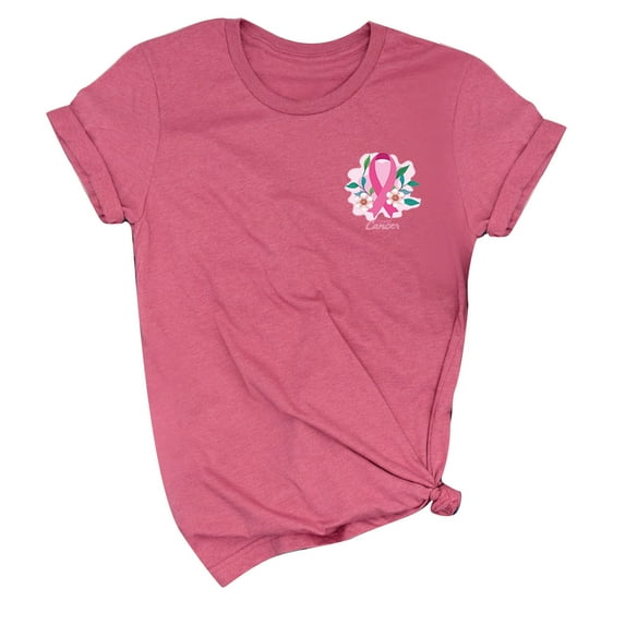 WREESH Womens Pink Ribbon Solid T-Shirts Breast Cancer Awareness Shirt Casual Short Sleeve Round Neck Tops Slim Fit Workout Blouses Pink C