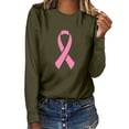 thumbnail image 1 of WREESH Womens Pink Ribbon Sunflower Shirts Breast Cancer Awareness T-Shirts Basic Long Sleeve Crewneck Sweatshirts Fall Loose Fit Tops Olive Green C, 1 of 3