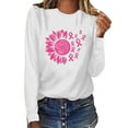 thumbnail image 1 of WREESH Womens Pink Ribbon Sunflower Shirts Breast Cancer Awareness T-Shirts Basic Long Sleeve Crewneck Sweatshirts Fall Loose Fit Tops White, 1 of 3