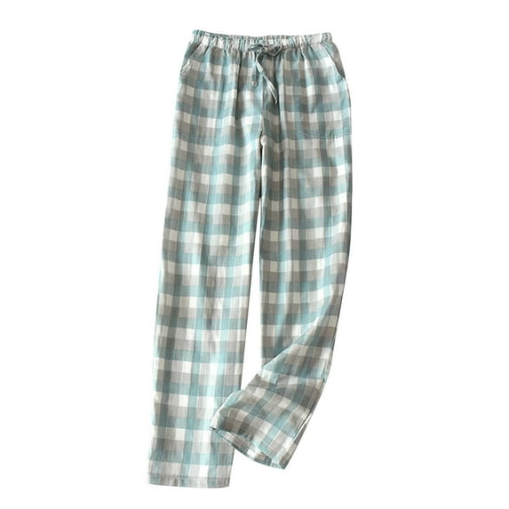 WREESH Womens Plaid Pajama Pants Fall Fashion Casual Comfortable Elastic Waist Bandage Pajama Full Length Pants Blue