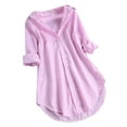thumbnail image 1 of WREESH Womens Plus Size Blouse V Neck Striped Blouse Roll Up Sleeve Button Up Shirts Loose Business Casual Tops Pink, 1 of 8