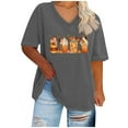 thumbnail image 1 of WREESH Womens Plus Size Tops Fashion Short Sleeve V Neck T Shirts Ice Cream Graphic Tees Thanksgiving Gift Tee Tops Gray, 1 of 5