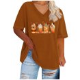 thumbnail image 1 of WREESH Womens Plus Size Tops Fashion Short Sleeve V Neck T Shirts Ice Cream Graphic Tees Thanksgiving Gift Tee Tops Orange, 1 of 5
