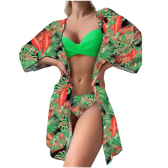 WREESH Womens Push Up Bikini Sets Fashionista Lady Containing Chest Pad Print Bikini Set Two Piece Swimsuit Beach Bathing Suit Green